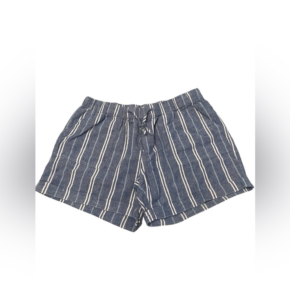 Just Living Blue Stripped Linen Cotton Blend Shorts Womens Size M